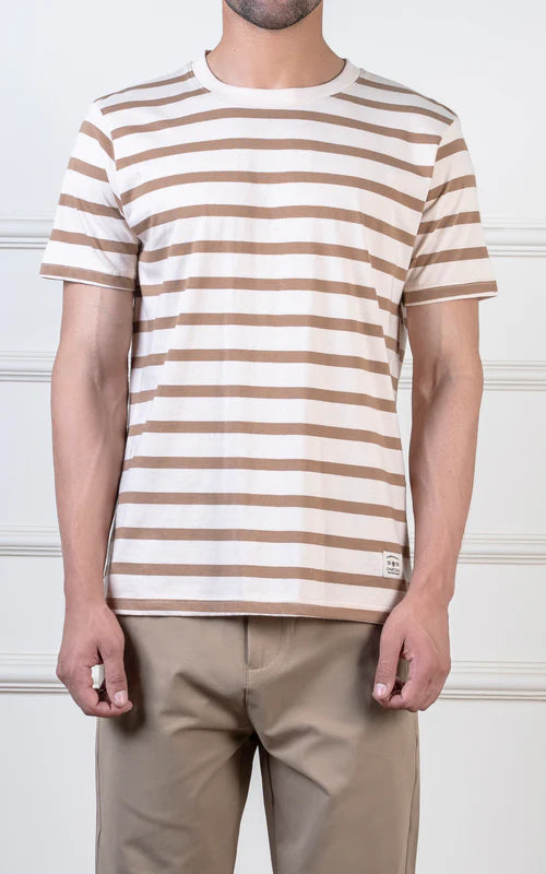 Yarn-dyed striped T-Shirt beige khaki