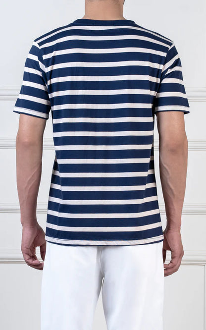 Yarn-dyed striped beige navy T-shirt