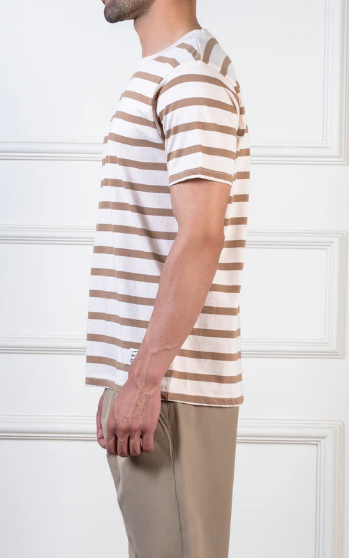 Yarn-dyed striped T-Shirt beige khaki