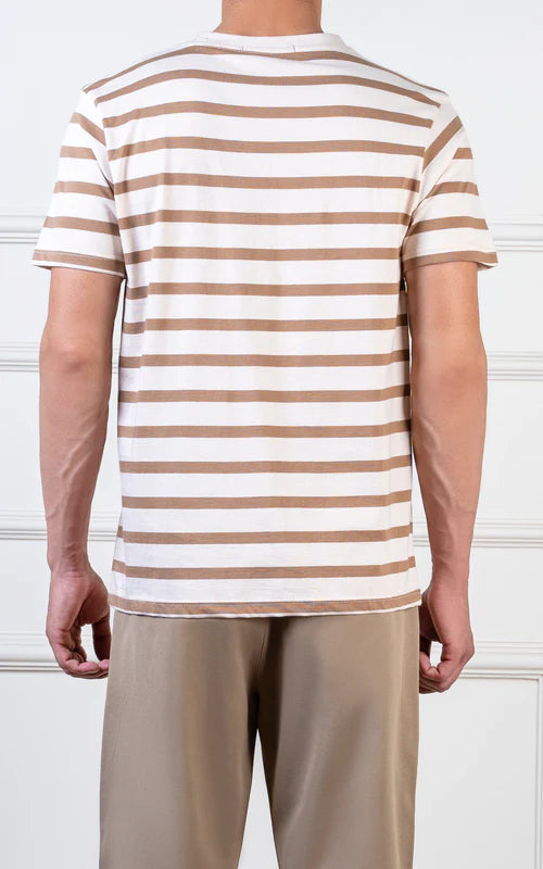 Yarn-dyed striped T-Shirt beige khaki