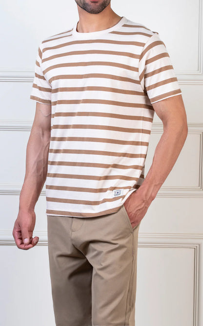 Yarn-dyed striped T-Shirt beige khaki