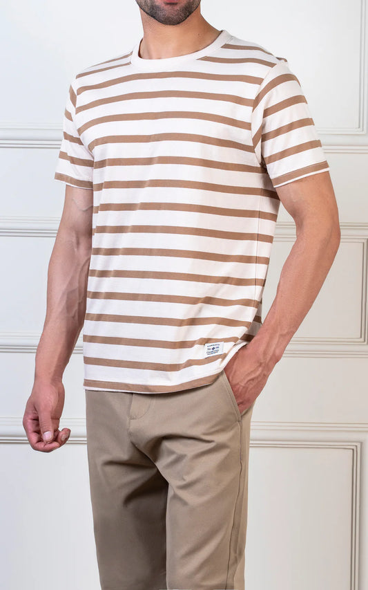 Yarn-dyed striped T-Shirt beige khaki
